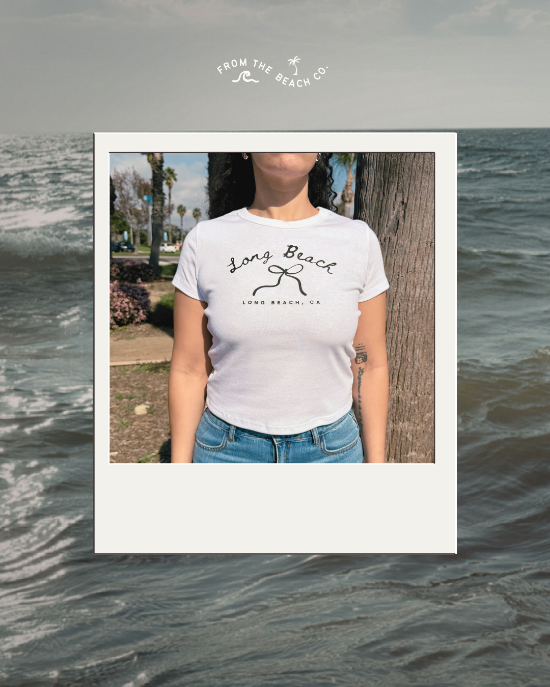 Long Beach Micro Rib Baby Tee | Women's Fitted Graphic Tee | Soft Stretch Cotton Top